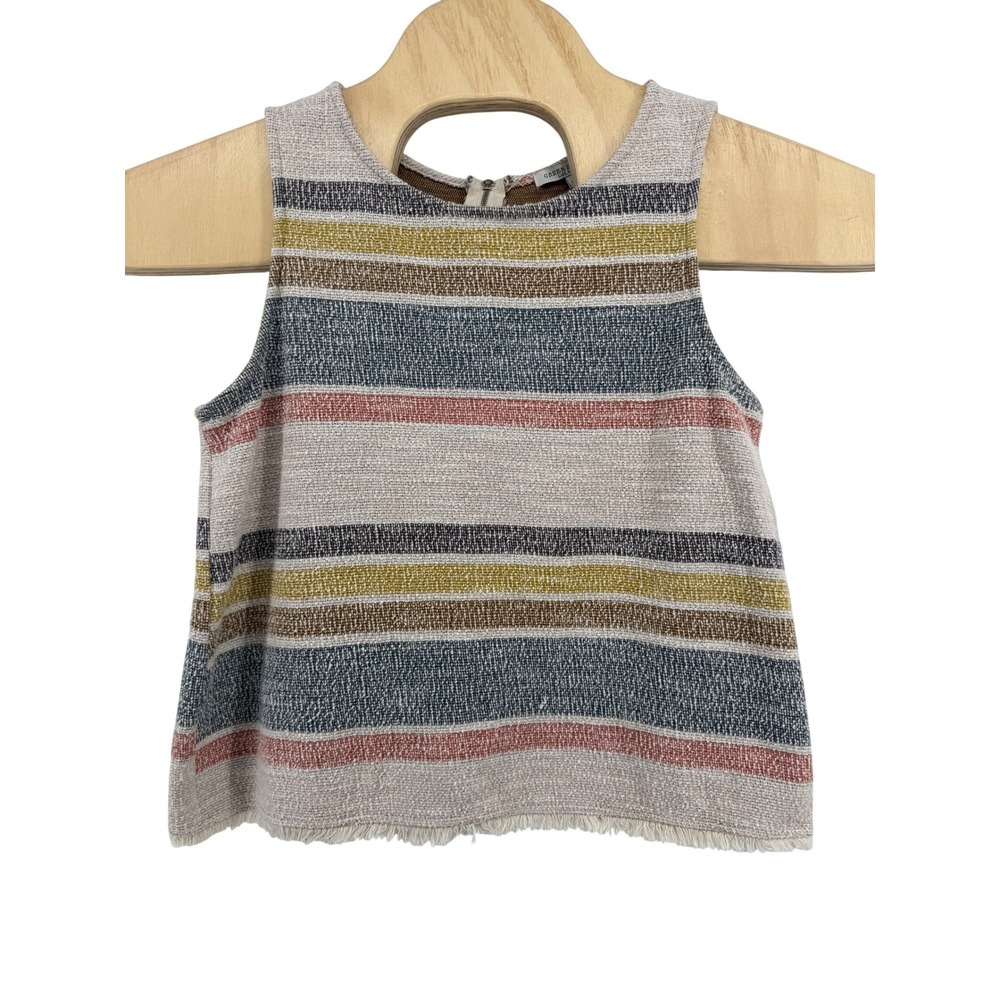 Green Envelope Striped Sleeveless Top Medium Cotton‎ Multi Fringe Boho Coastal